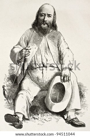 Short man old engraved portrait. Created by Bayard after Lejean, published on Le Tour du Monde, Paris, 1867