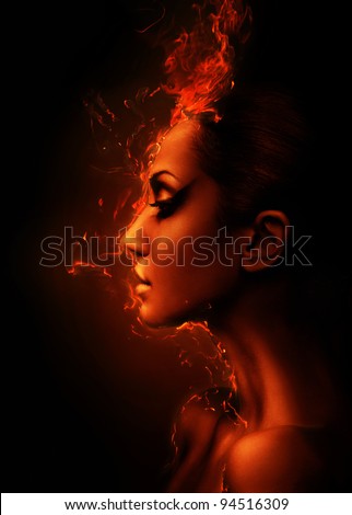 the burning woman head profile