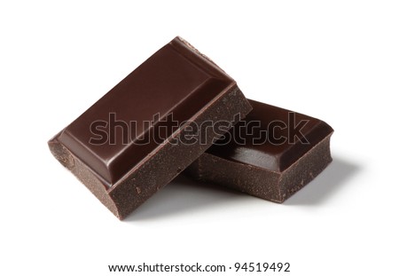 Two pieces of chocolate isolated on white background. Cleaned and retouched photo. Royalty-Free Stock Photo #94519492