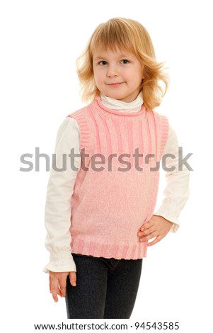 A portrait of a fashion little girl in pink; isolated on the white background