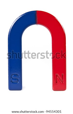 A horseshoe magnet over a white background