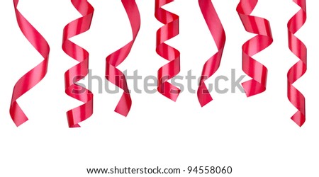 collection of  various curled ribbon on white background. each one is shot separately