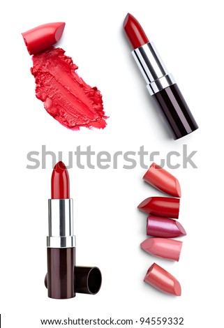 collection of  various lipstick on white background. each one is shot separately