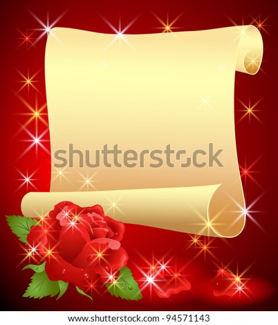 Folded parchment for your text and rose