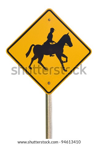 Horse rider warning traffic sign isolated on a white background