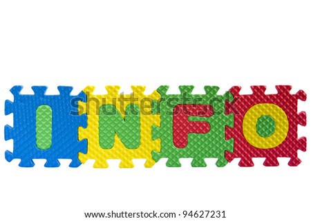 The word "Info" written with alphabet puzzle letters isolated on white background