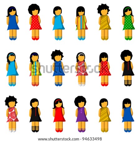 Set of girls with colorful dresses