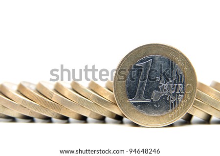 1 Euro money coins on white background
