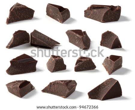Dark Chocolate Chunks collection isolated on a white background. Royalty-Free Stock Photo #94672366