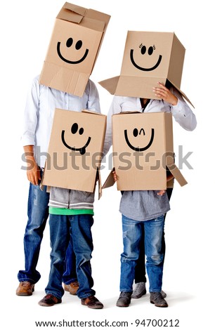 Cardboard family characters - isolated over a white background