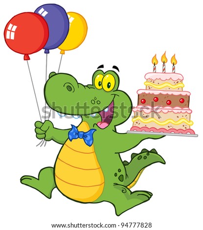 Birthday Crocodile Holding Up A Birthday Cake With Candles