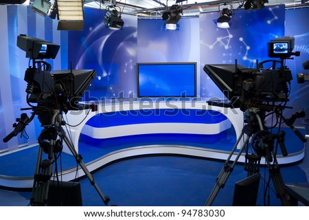 TV NEWS studio with camera and lights