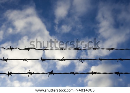 Barbed wire towards blue sky
