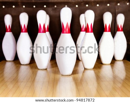 Pins at the end of a bowling alley