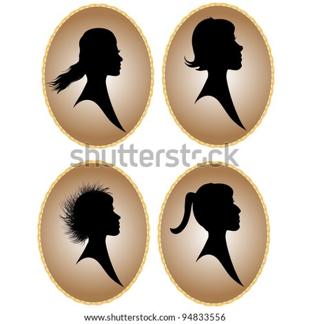Silhouettes of the girls with hair in a frame.Vector