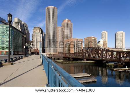 Boston in Massachusetts, USA with its financial district and historic site.