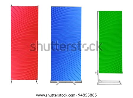 Set of banner stand display with plastic background ready for use