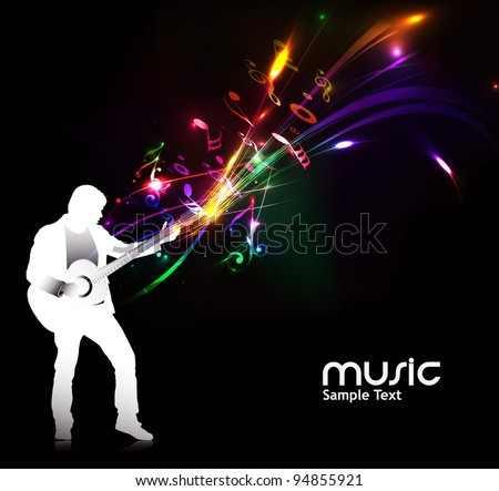 silhouette music men play a guitar with color wave line background, Vector Illustration