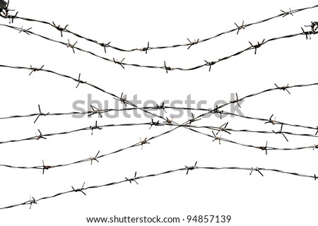 Strands of barb wire isolated against white. Royalty-Free Stock Photo #94857139