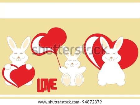 bunny cartoon character with heart icon set