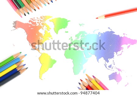 World map and color pencils