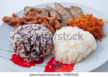 Fried pork and Liver with sticky rice