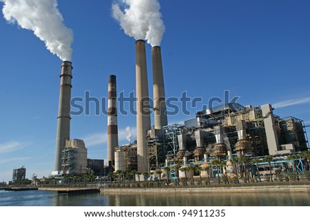 Power plant with four chimney next to the Manatee Viewing Center near Tampa