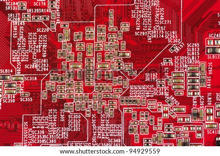Computer part: downside of circuit board close-up.