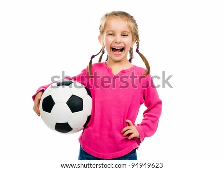 Little girl  with the ball over white backgrounf