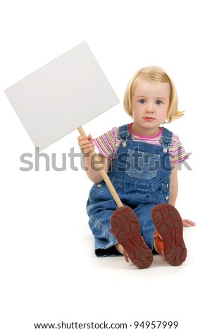 little girl with a white card isolated on white
