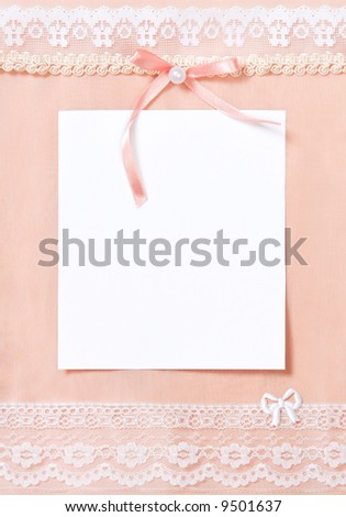 Post card with blank sheet of paper. Bright soft pink colors.