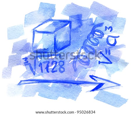 Abstract hand drawn watercolor background with mathematical symbols, for backgrounds or textures
