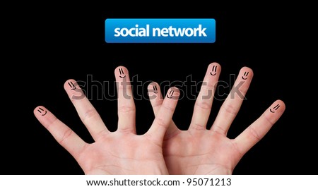Happy group of finger smileys, social network theme