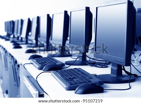 Computer Lab,Neatly placed rows of computer. Royalty-Free Stock Photo #95107219