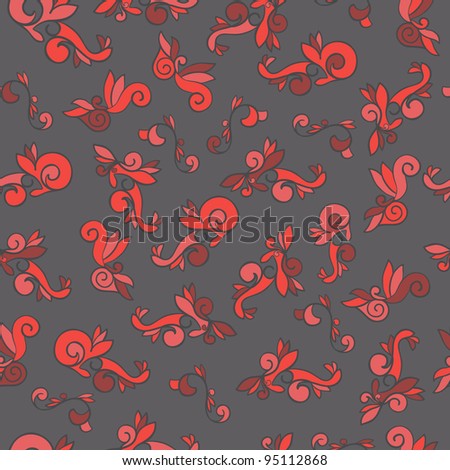 Pattern With Floral Red-Colored Curves on dark background