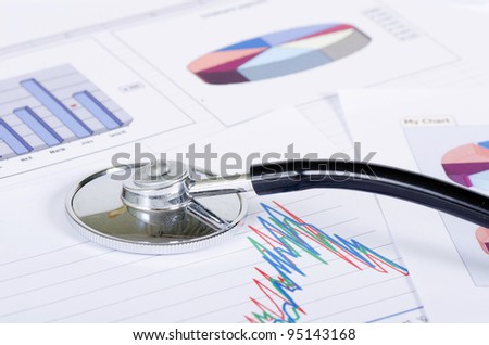 Stethoscope on stock chart - market analysis