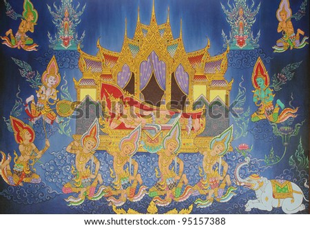 Mural mythology Buddhist religion in the temple.