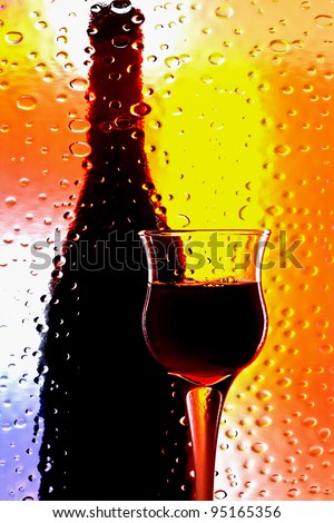 Abstract glassware background design made from a wine glass  and a   bottle.