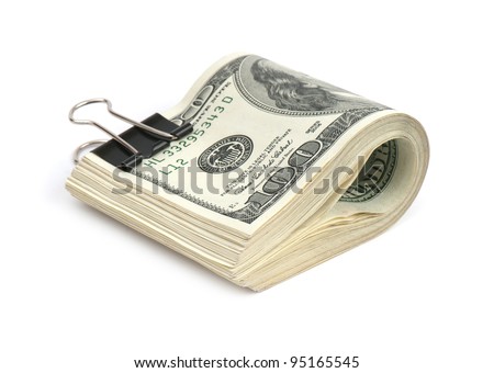 stack of money on white isolated background.  Studio photo.