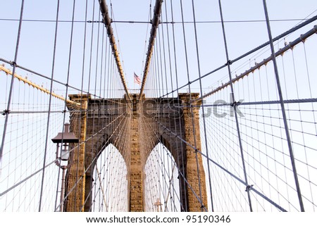  upward image of Brooklyn Bridge in New York
