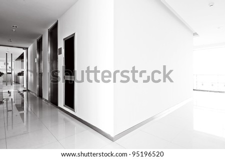 A long corridor, modern building interiors