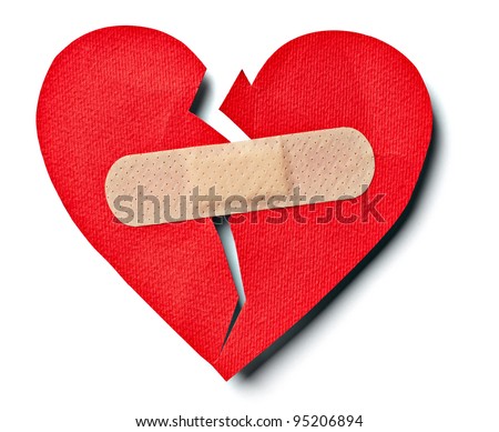 close up of  a plaster and  paper broken heart on white background with clipping path Royalty-Free Stock Photo #95206894