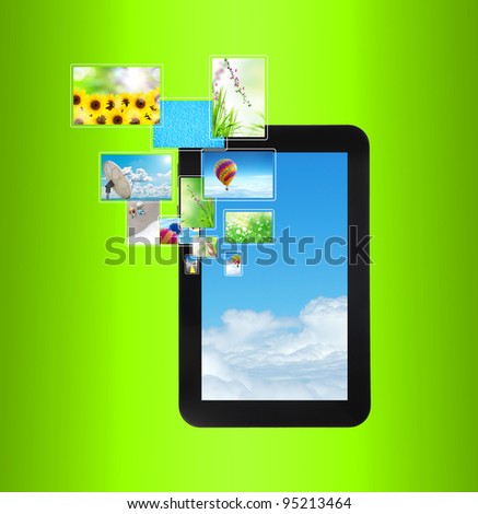 touch pad PC with streaming images on green