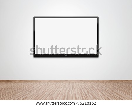 Empty room with HD TV at the wall, clipping path for the screen included Royalty-Free Stock Photo #95218162