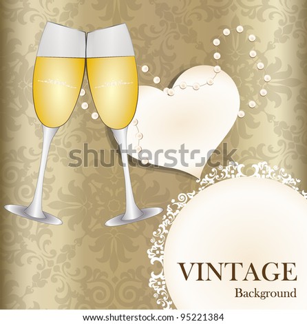 Seamless retro pattern background with vintage label and wine glass. Vector illustration.