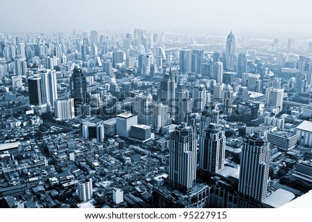 Bangkok skyline, Thailand. Blue toned image.