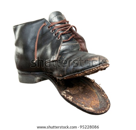 torn shoe. Isolated. On a white background.