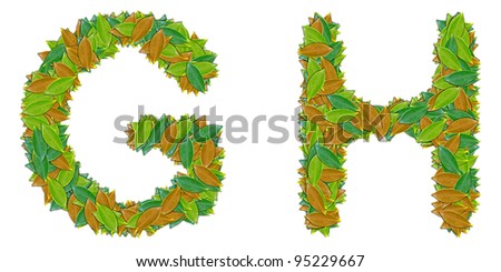 The alphabet leaf on white background G H