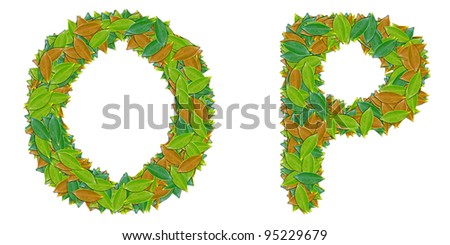 The alphabet leaf on white background O P