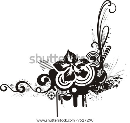 Floral design in black and white colors, vector illustration series.